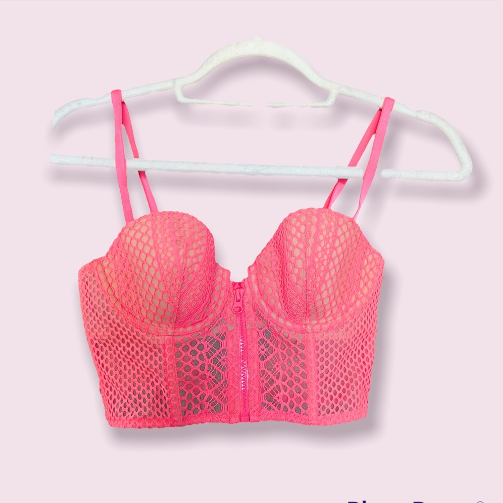 Victoria’s Secret neon pink zipper front mesh bustier